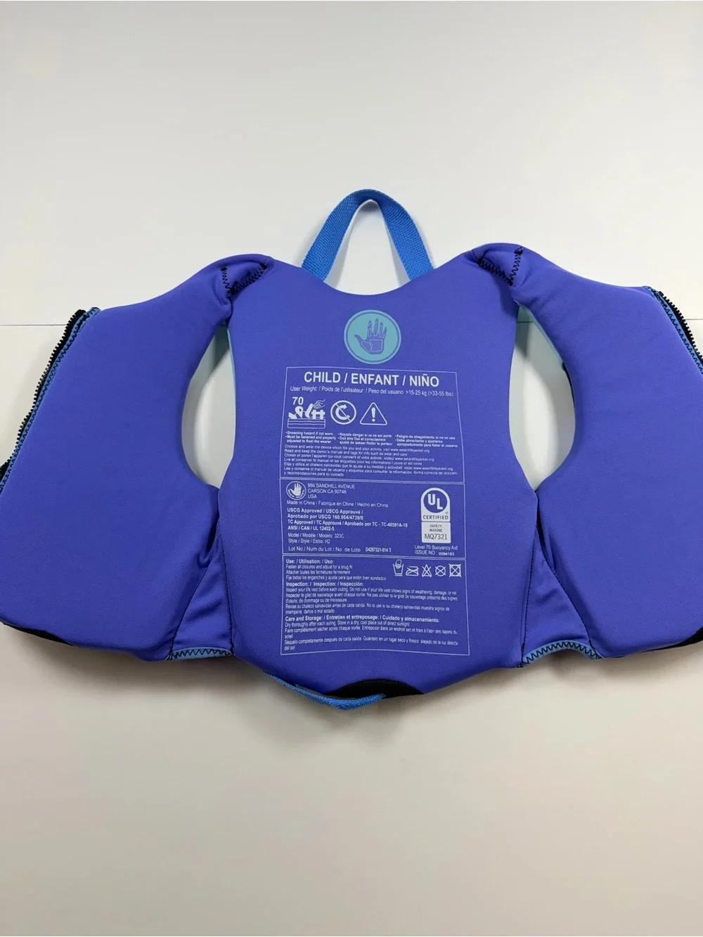 Kids Blue & Lavender Neoprene Swim Vest with Dual Buckle Straps life jacket